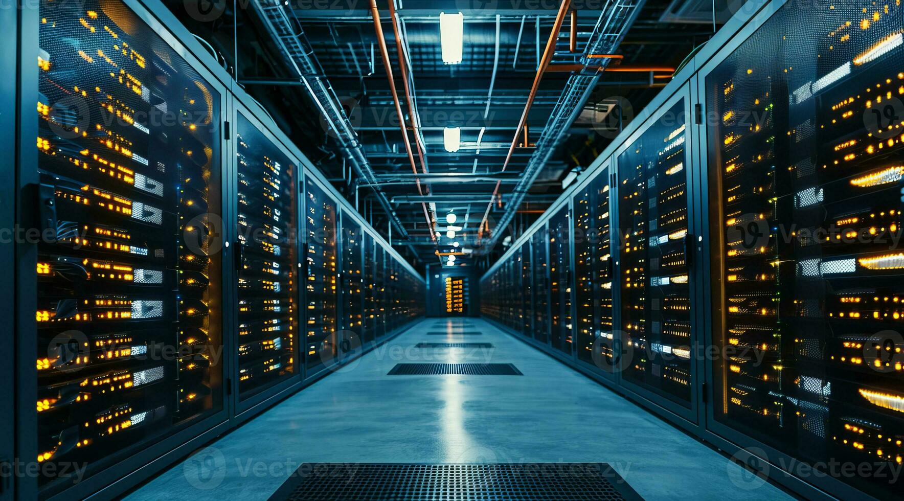 AI generated IT Server room in Advanced datacenter services cloud connections photo