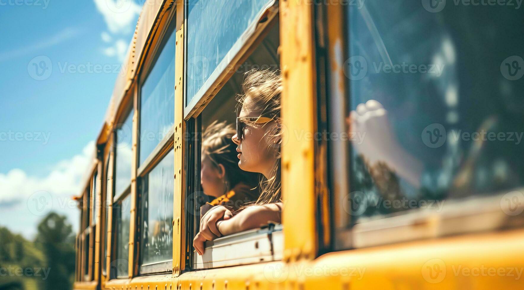 AI generated School bus carrying children to high school photo