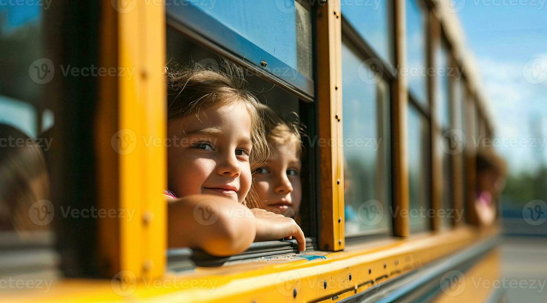 AI generated School bus carrying children to high school photo