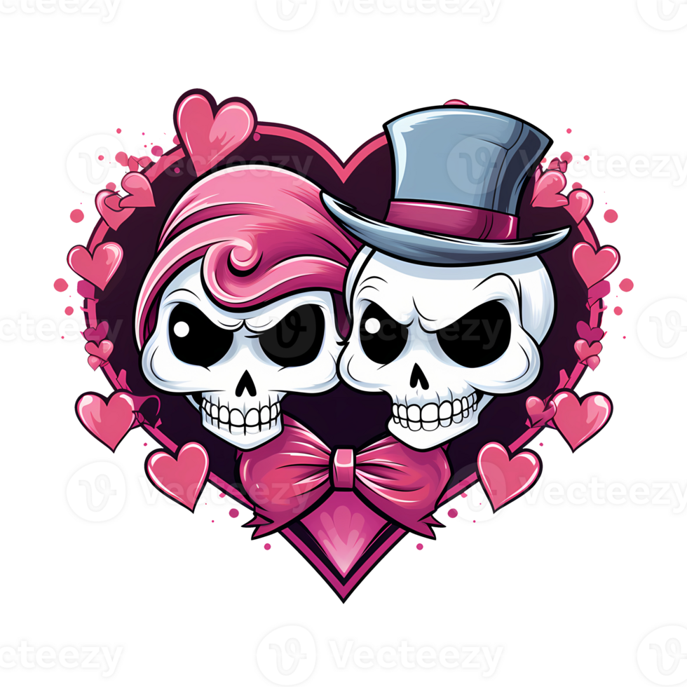 AI generated Skull couple art illustrations for stickers, tshirt design, poster etc png