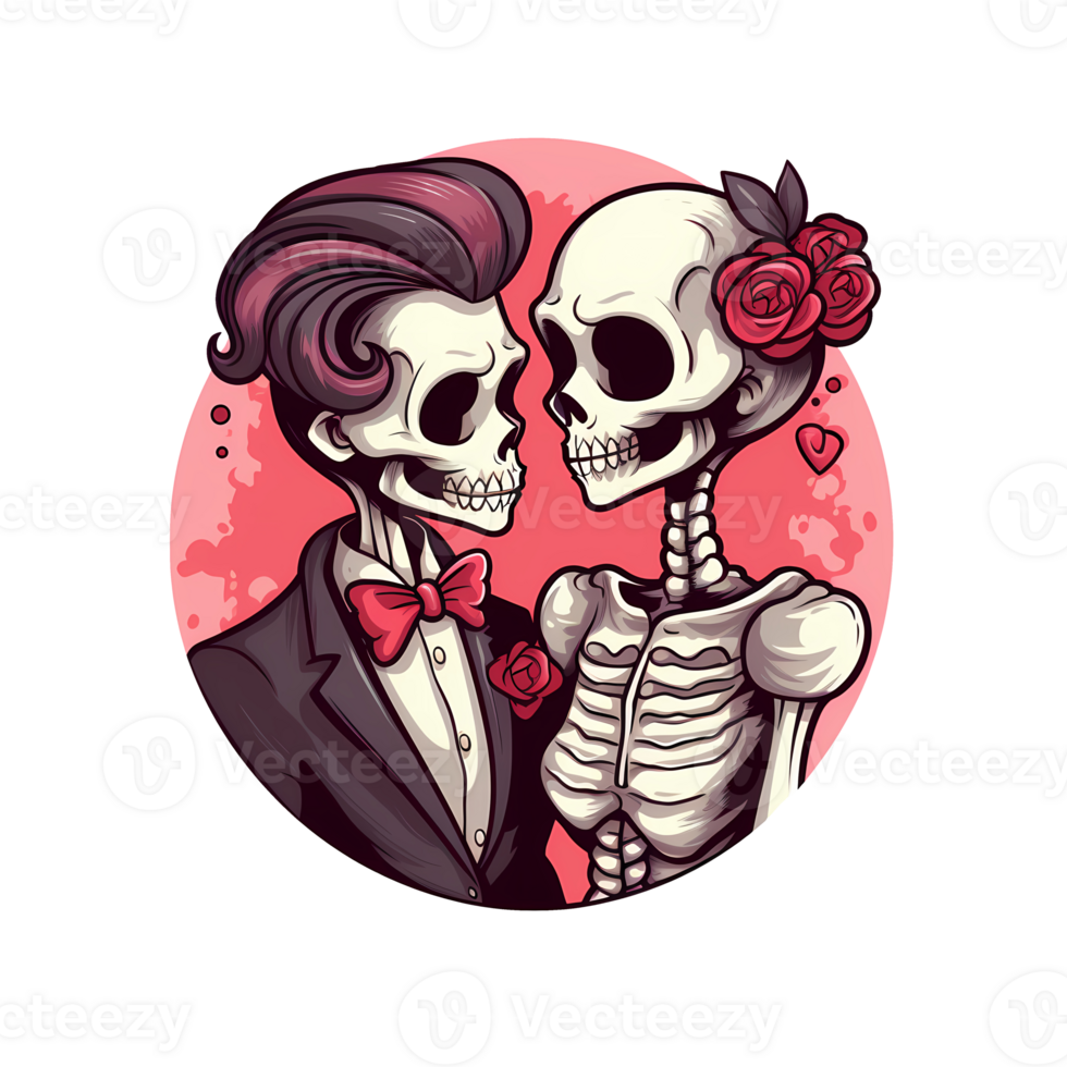 AI generated Skull couple art illustrations for stickers, tshirt design, poster etc png