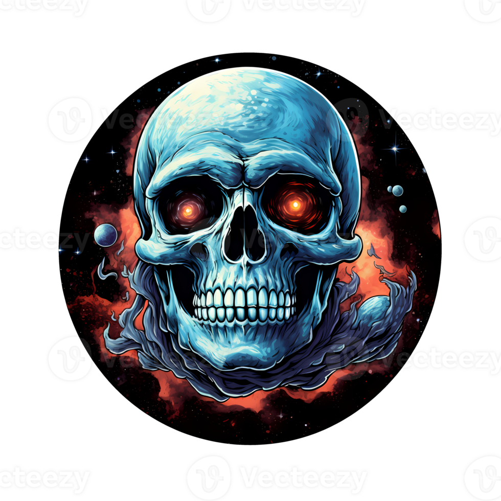AI generated Skull in space art illustrations for stickers, tshirt design, poster etc png