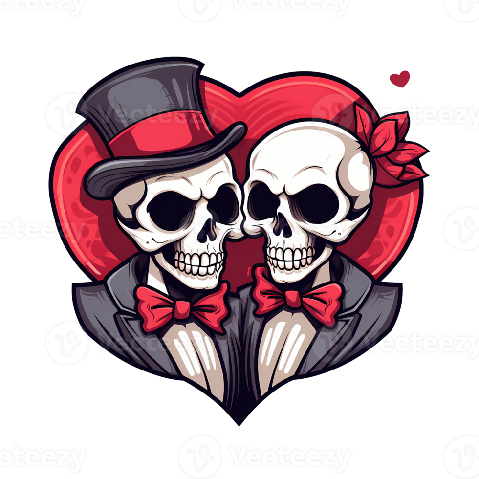 AI generated Skull couple art illustrations for stickers, tshirt design, poster etc png