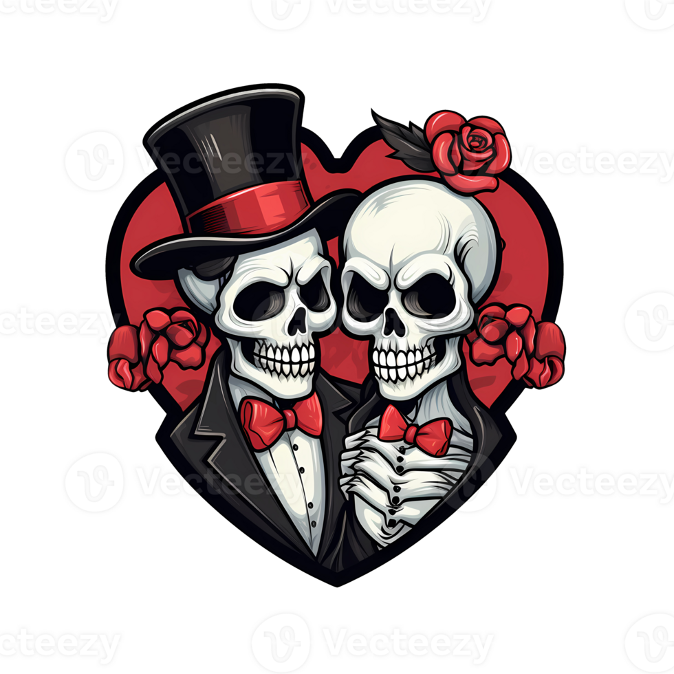 AI generated Skull couple art illustrations for stickers, tshirt design, poster etc png