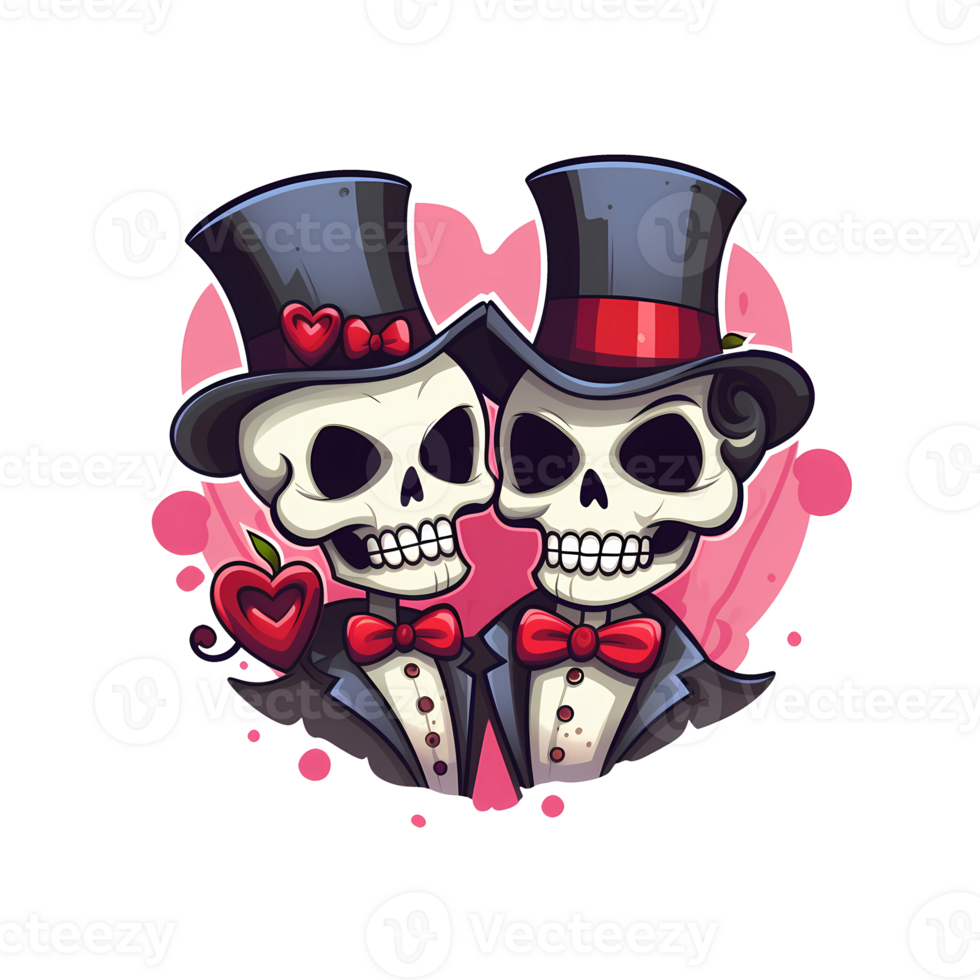 AI generated Skull couple art illustrations for stickers, tshirt design, poster etc png