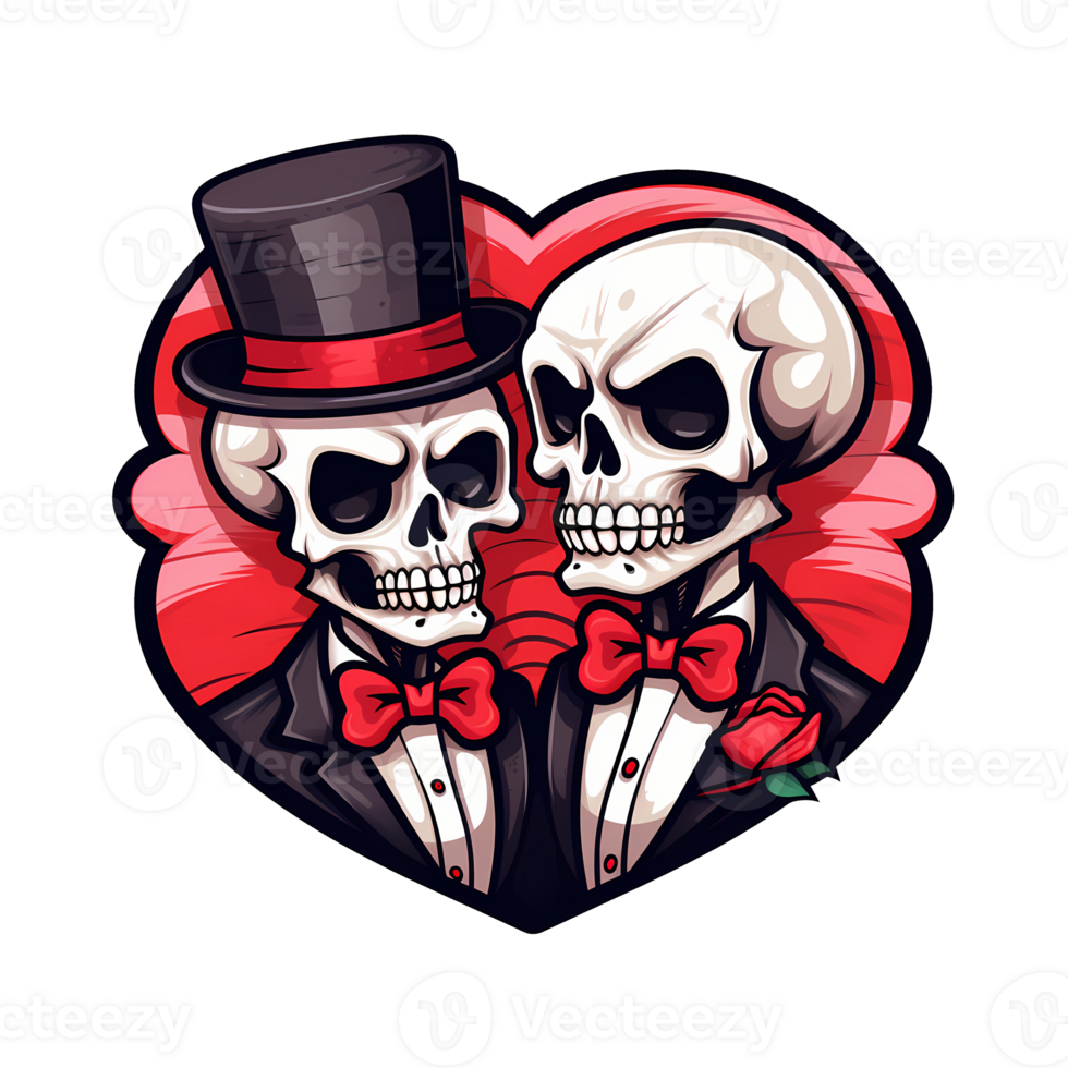 AI generated Skull couple art illustrations for stickers, tshirt design, poster etc png