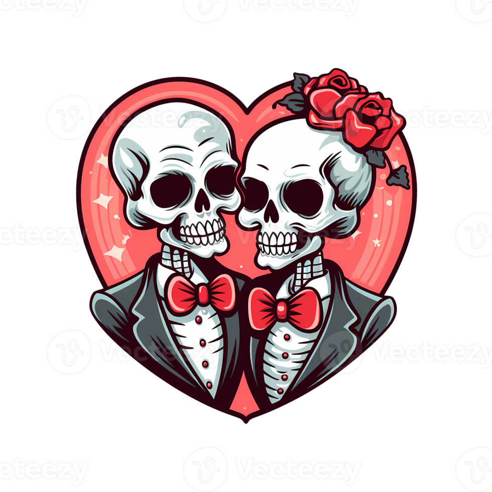 AI generated Skull couple art illustrations for stickers, tshirt design, poster etc png