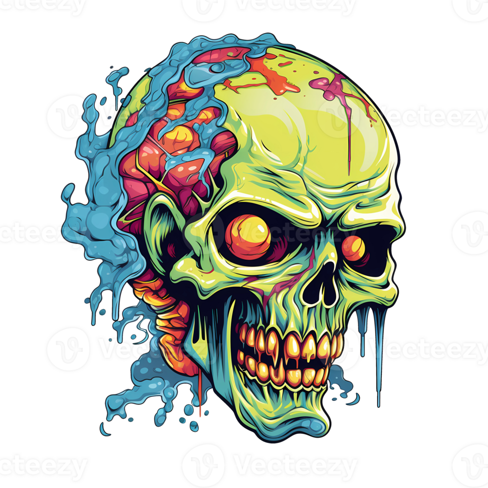 ai généré coloré zombi tête art des illustrations pour autocollants, T-shirt conception, affiche etc png