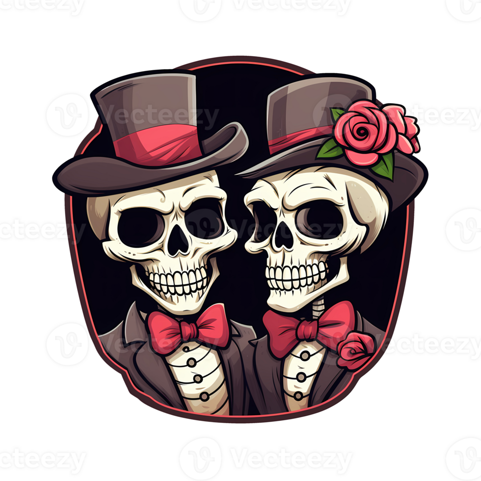 AI generated Skull couple art illustrations for stickers, tshirt design, poster etc png