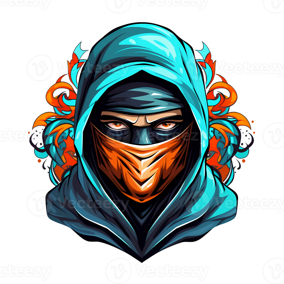 AI generated ninja head art illustrations for stickers, tshirt design, poster etc png