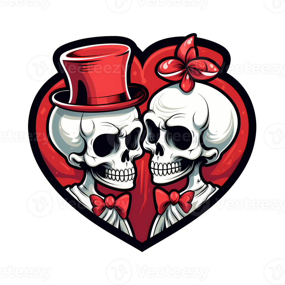 AI generated Skull couple art illustrations for stickers, tshirt design, poster etc png