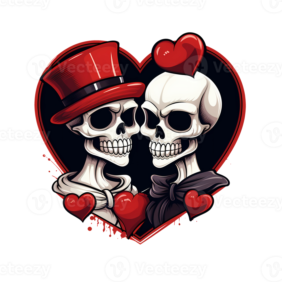 AI generated Skull couple art illustrations for stickers, tshirt design, poster etc png