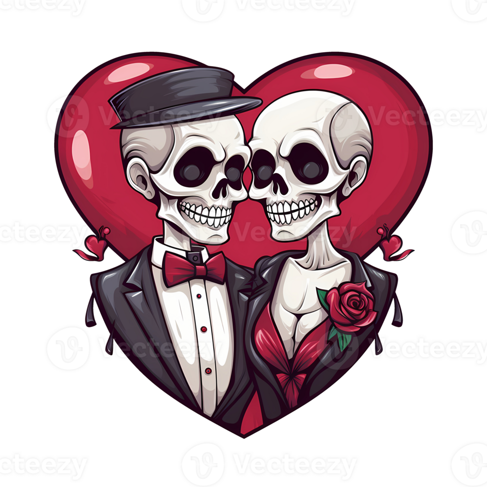 AI generated Skull couple art illustrations for stickers, tshirt design, poster etc png