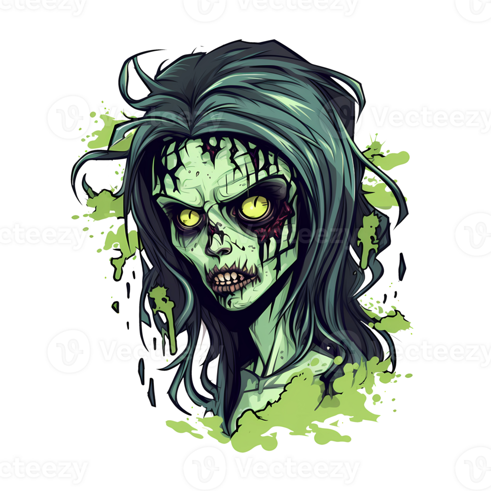 AI generated zombie girl art illustrations for stickers, tshirt design, poster etc png