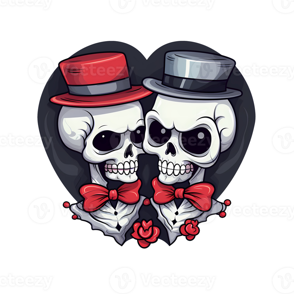 AI generated Skull couple art illustrations for stickers, tshirt design, poster etc png