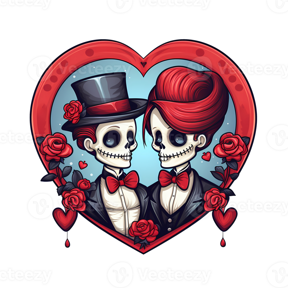 AI generated Skull couple art illustrations for stickers, tshirt design, poster etc png