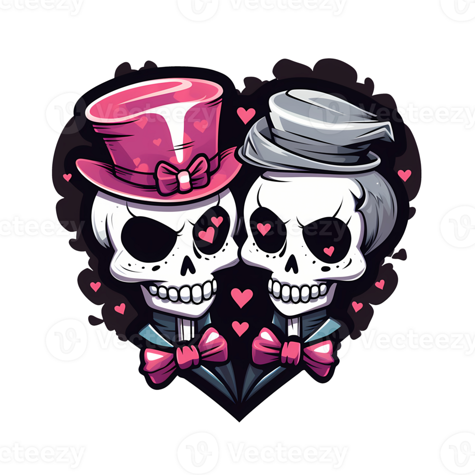 AI generated Skull couple art illustrations for stickers, tshirt design, poster etc png