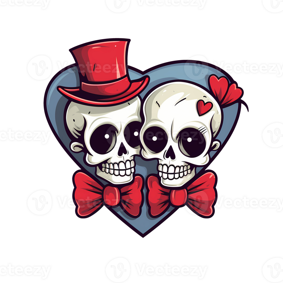 AI generated Skull couple art illustrations for stickers, tshirt design, poster etc png