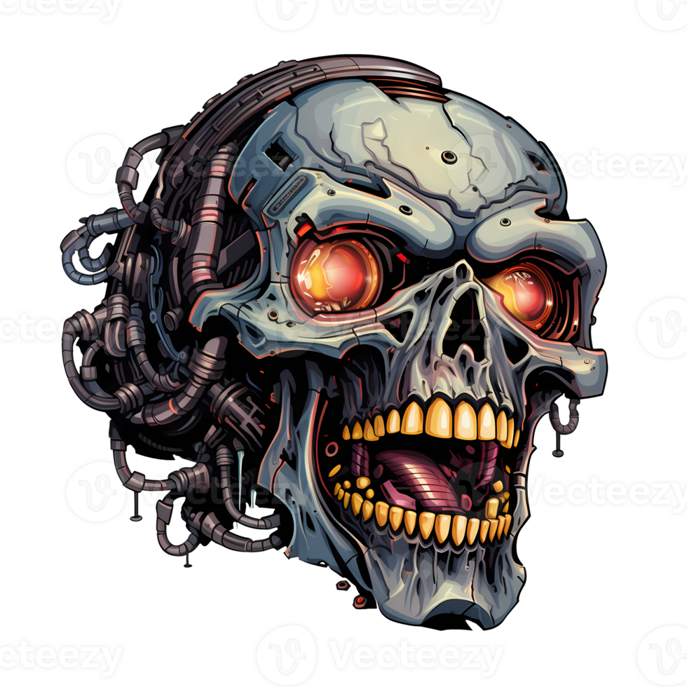 AI generated Skull robot art illustrations for stickers, tshirt design, poster etc png