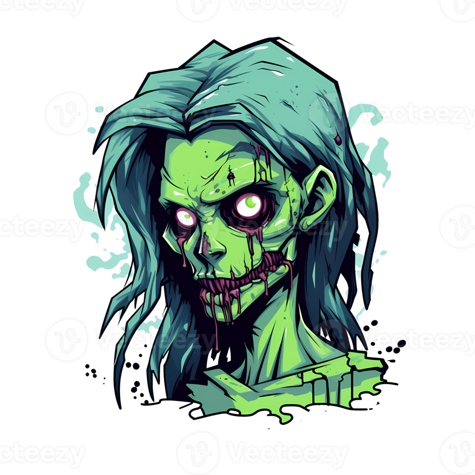 AI generated zombie girl art illustrations for stickers, tshirt design, poster etc png