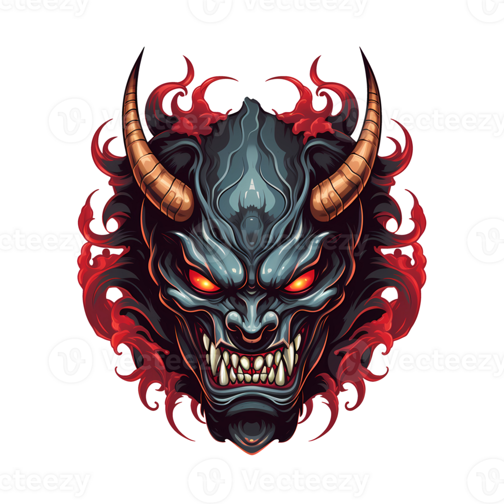 AI generated hannya mask art illustrations for stickers, tshirt design, poster etc png
