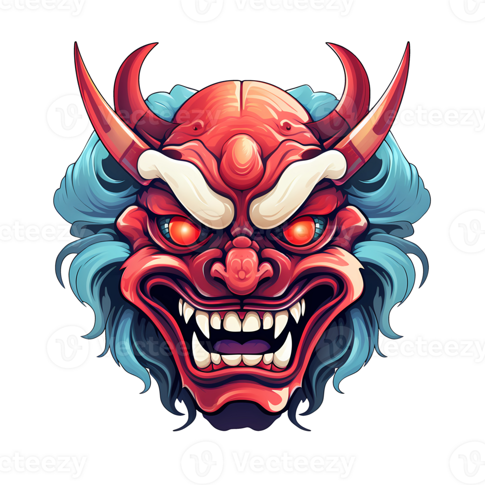 AI generated hannya mask art illustrations for stickers, tshirt design, poster etc png