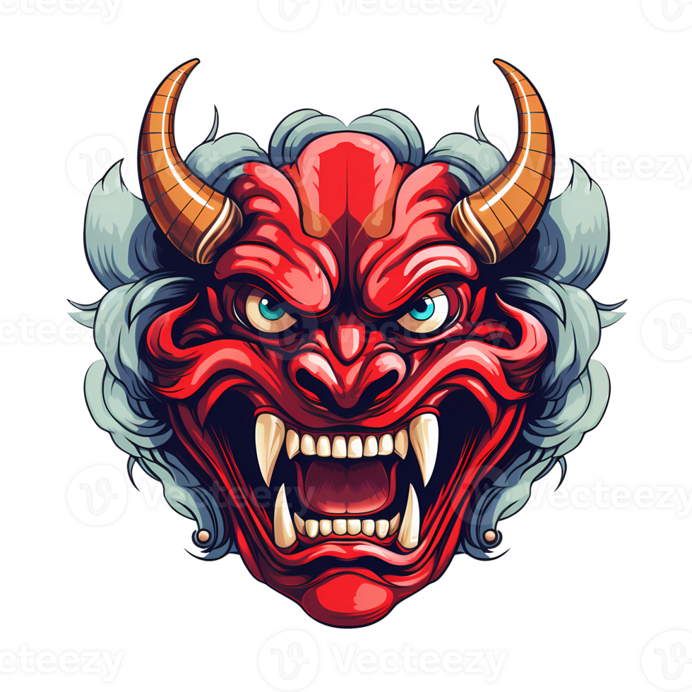 AI generated hannya mask art illustrations for stickers, tshirt design, poster etc png