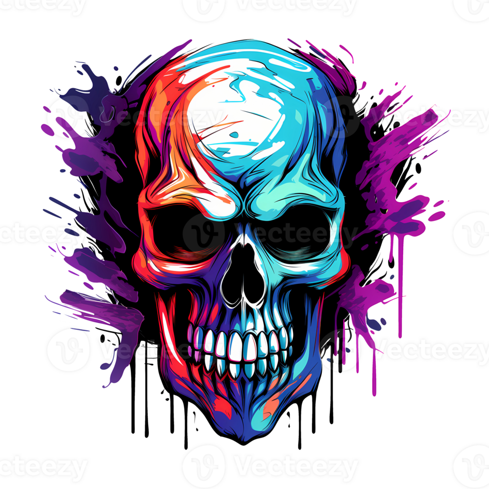 AI generated colorful Skull art illustrations for stickers, tshirt design, poster etc png