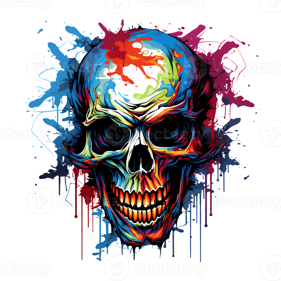 AI generated colorful Skull art illustrations for stickers, tshirt design, poster etc png