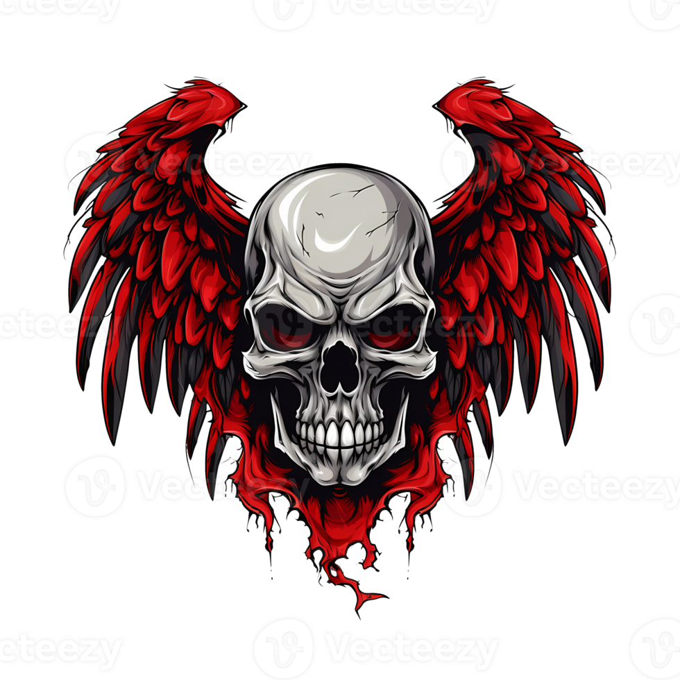 AI generated Skull wings art illustrations for stickers, tshirt design, poster etc png