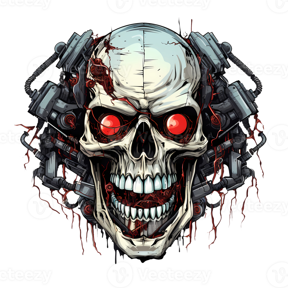 AI generated Skull robot art illustrations for stickers, tshirt design, poster etc png