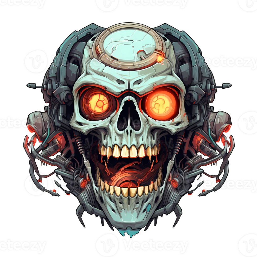 AI generated Skull robot art illustrations for stickers, tshirt design, poster etc png