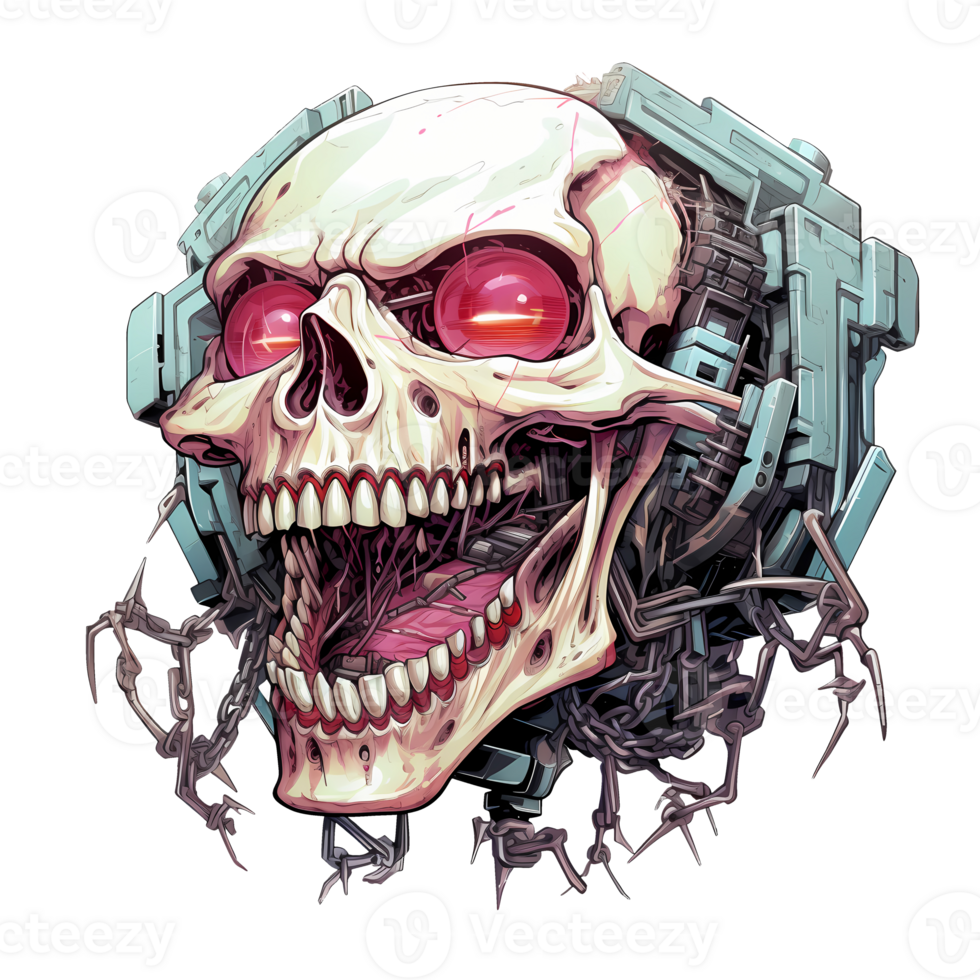 AI generated Skull robot art illustrations for stickers, tshirt design, poster etc png