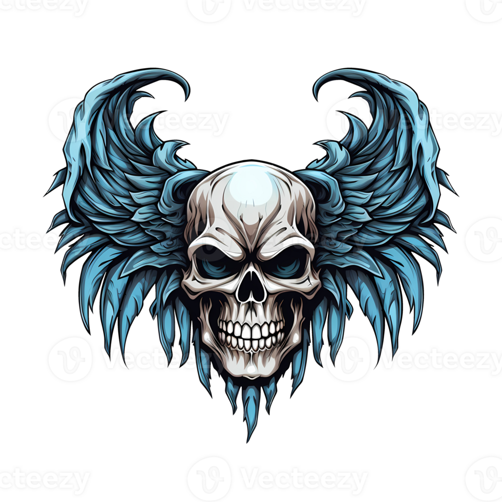 AI generated Skull wings art illustrations for stickers, tshirt design, poster etc png