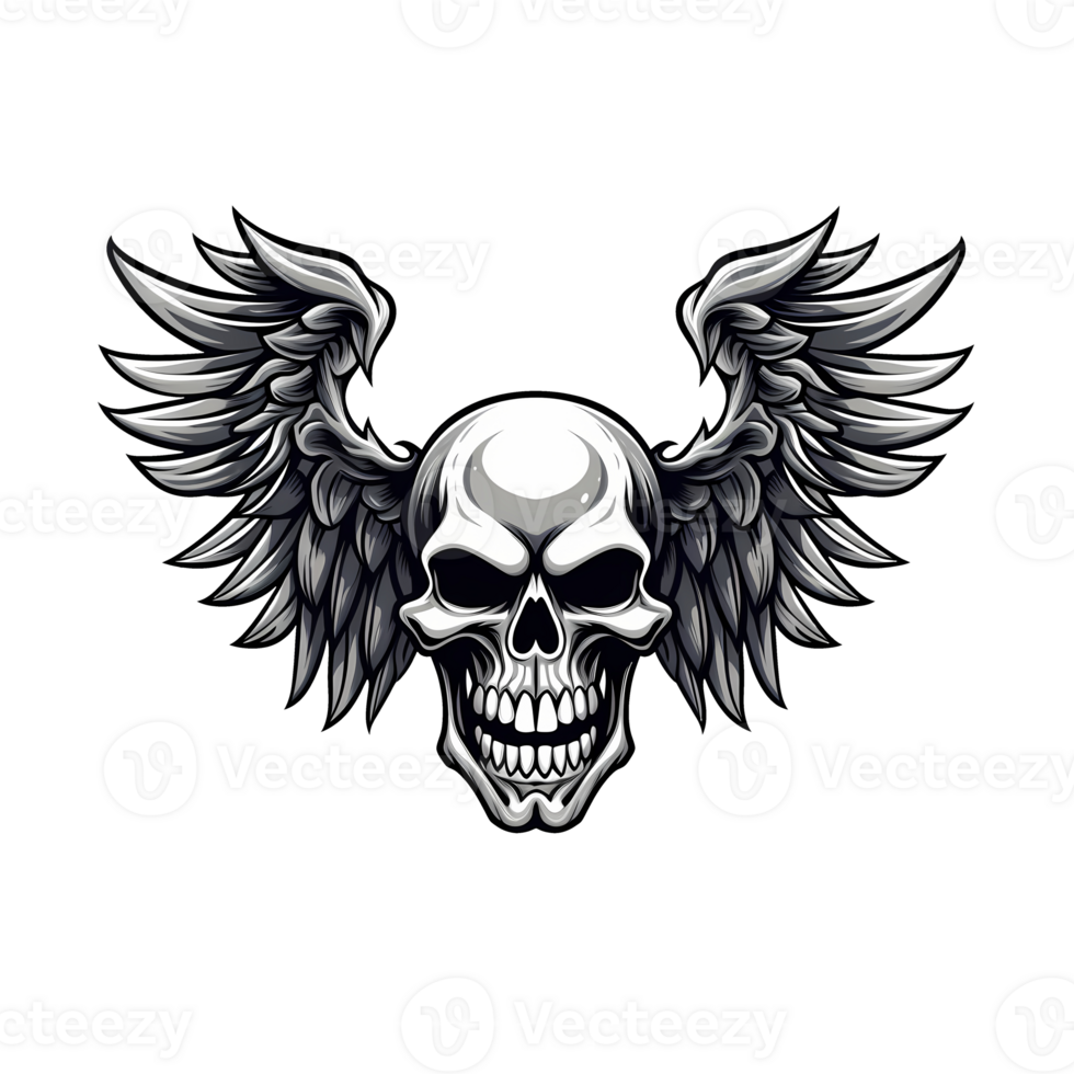 AI generated Skull wings art illustrations for stickers, tshirt design, poster etc png