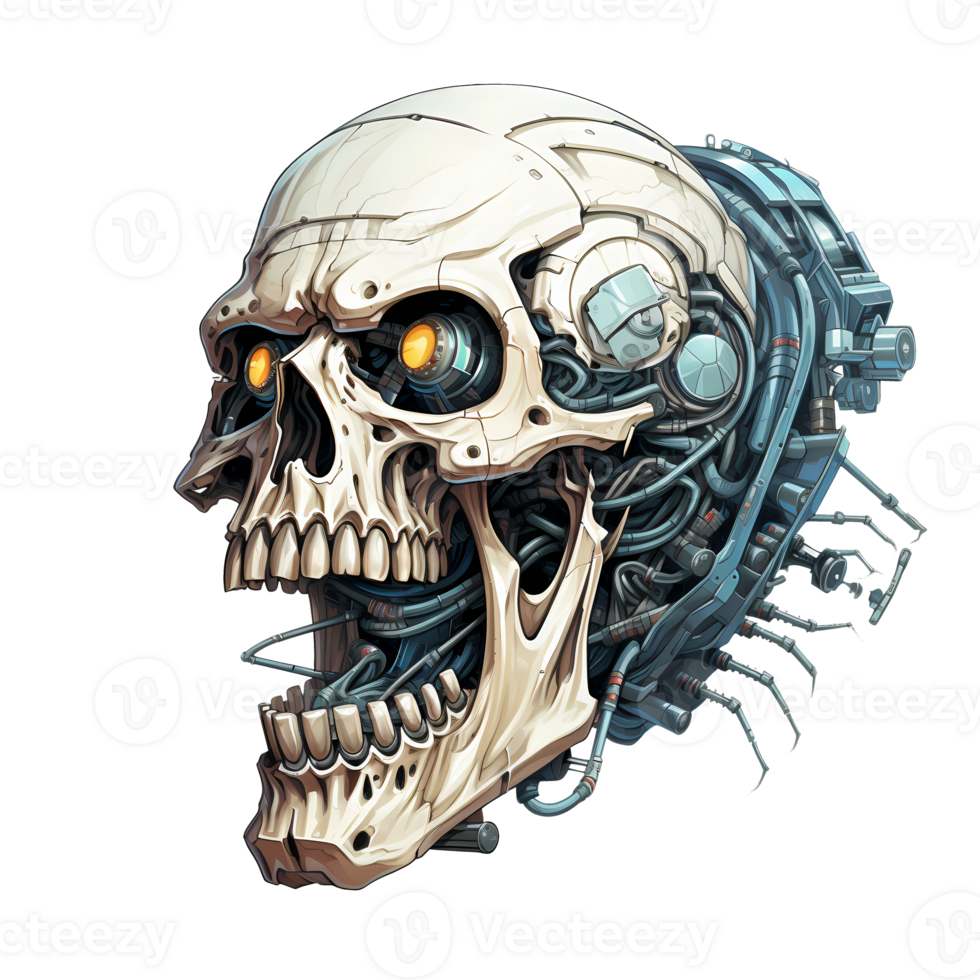 AI generated Skull robot art illustrations for stickers, tshirt design, poster etc png