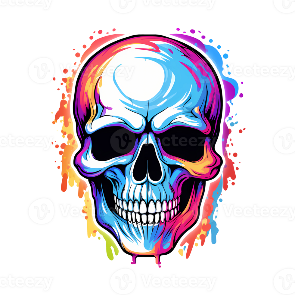 AI generated colorful Skull art illustrations for stickers, tshirt design, poster etc png