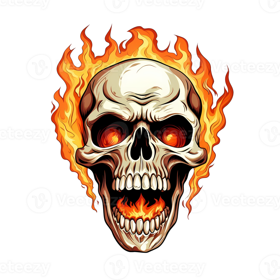 AI generated Skull fire art illustrations for stickers, tshirt design, poster etc png