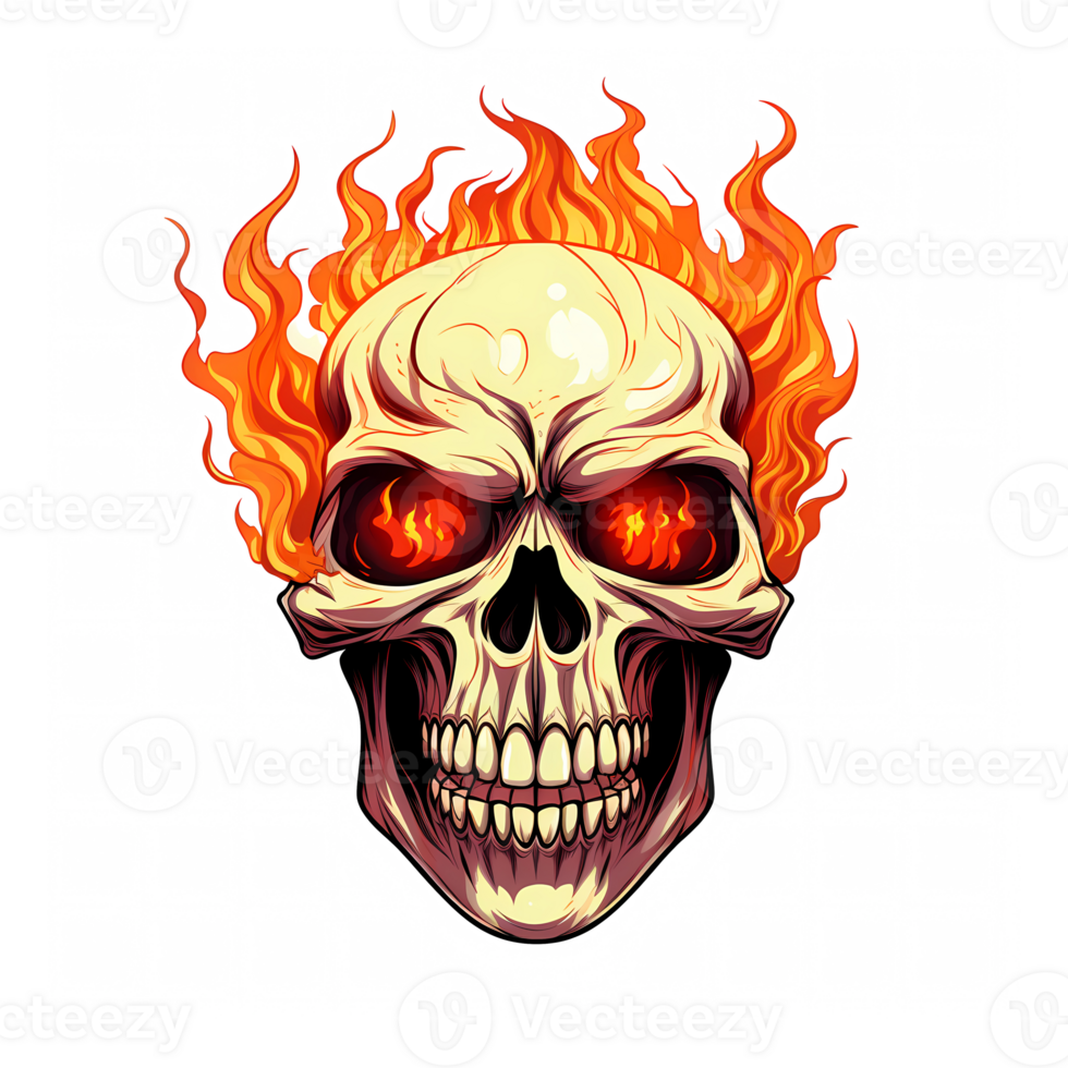 AI generated Skull fire art illustrations for stickers, tshirt design, poster etc png