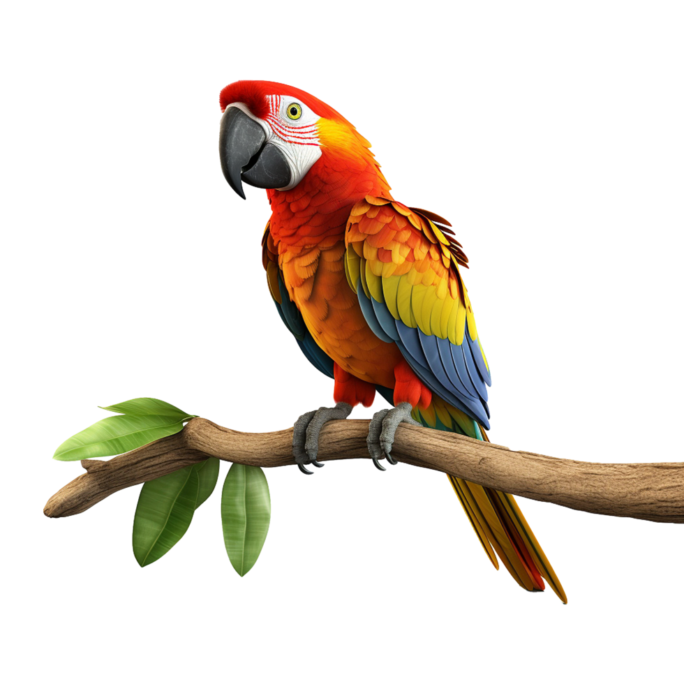 AI generated Macaw parrot on a branch isolated on transparent background png