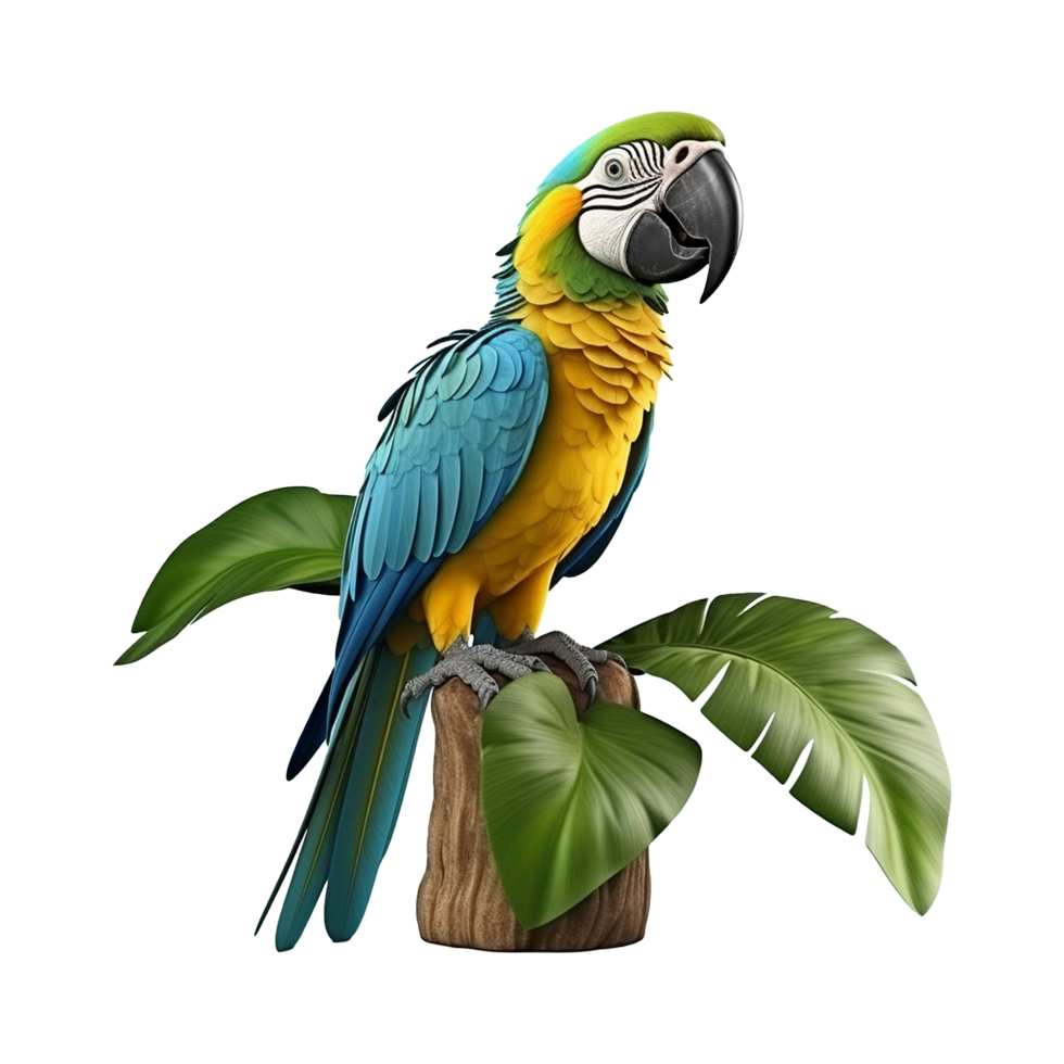 AI generated Macaw parrot on a branch isolated on transparent background png psd