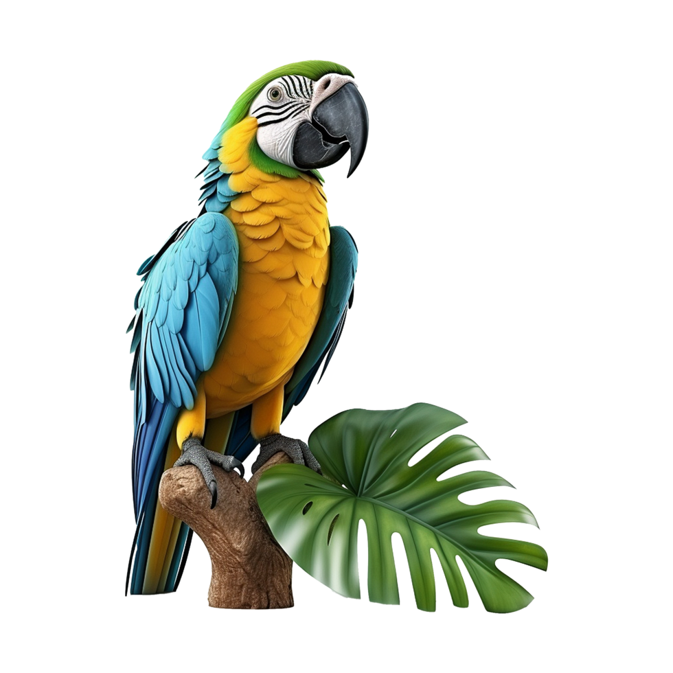 AI generated Macaw parrot on a branch isolated on transparent background png