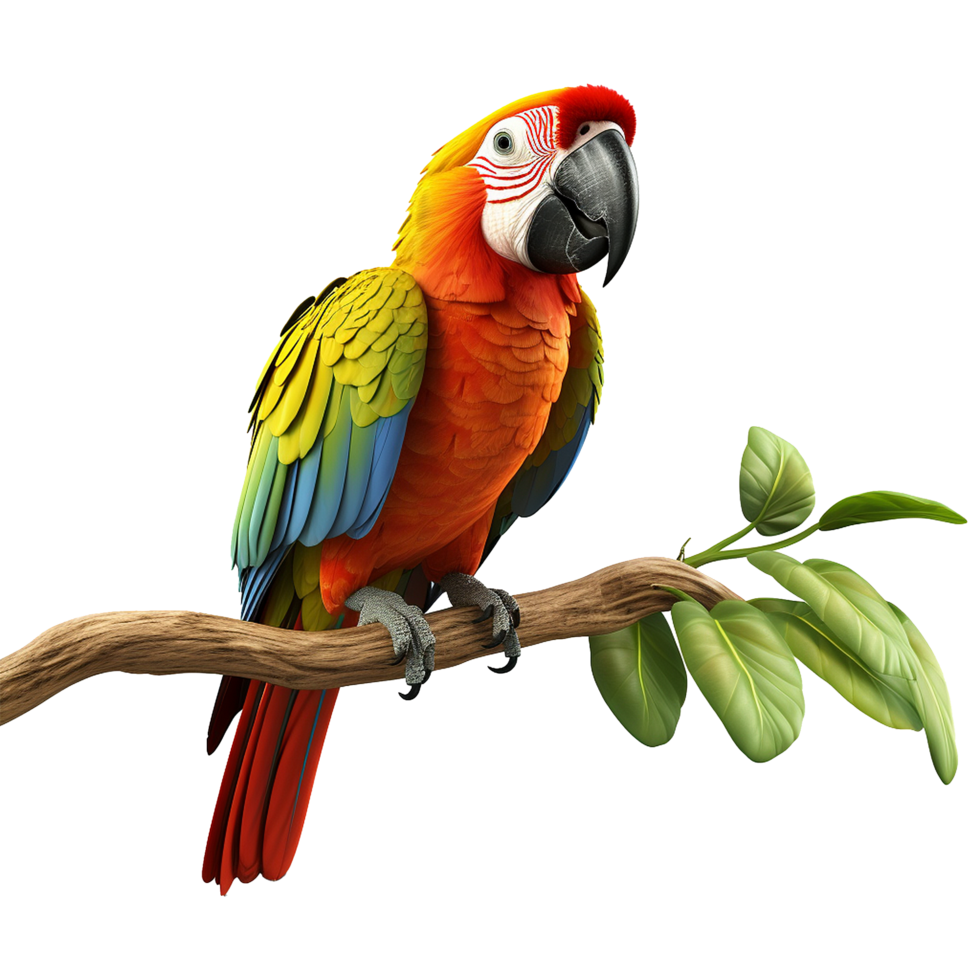 AI generated Macaw parrot on a branch isolated on transparent background png