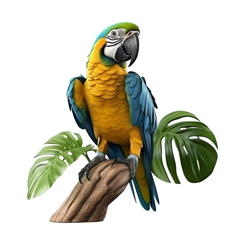 ai generado guacamayo loro en un rama aislado en transparente antecedentes png