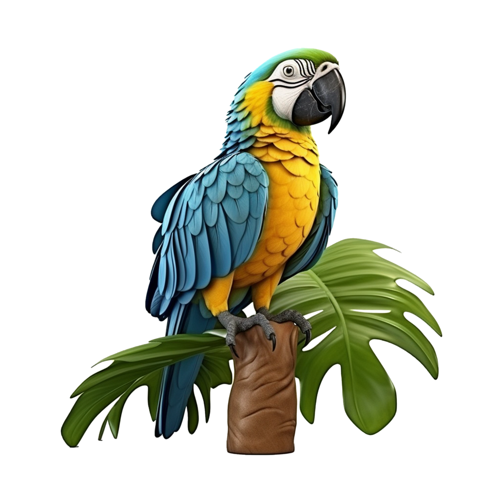 AI generated Macaw parrot on a branch isolated on transparent background png