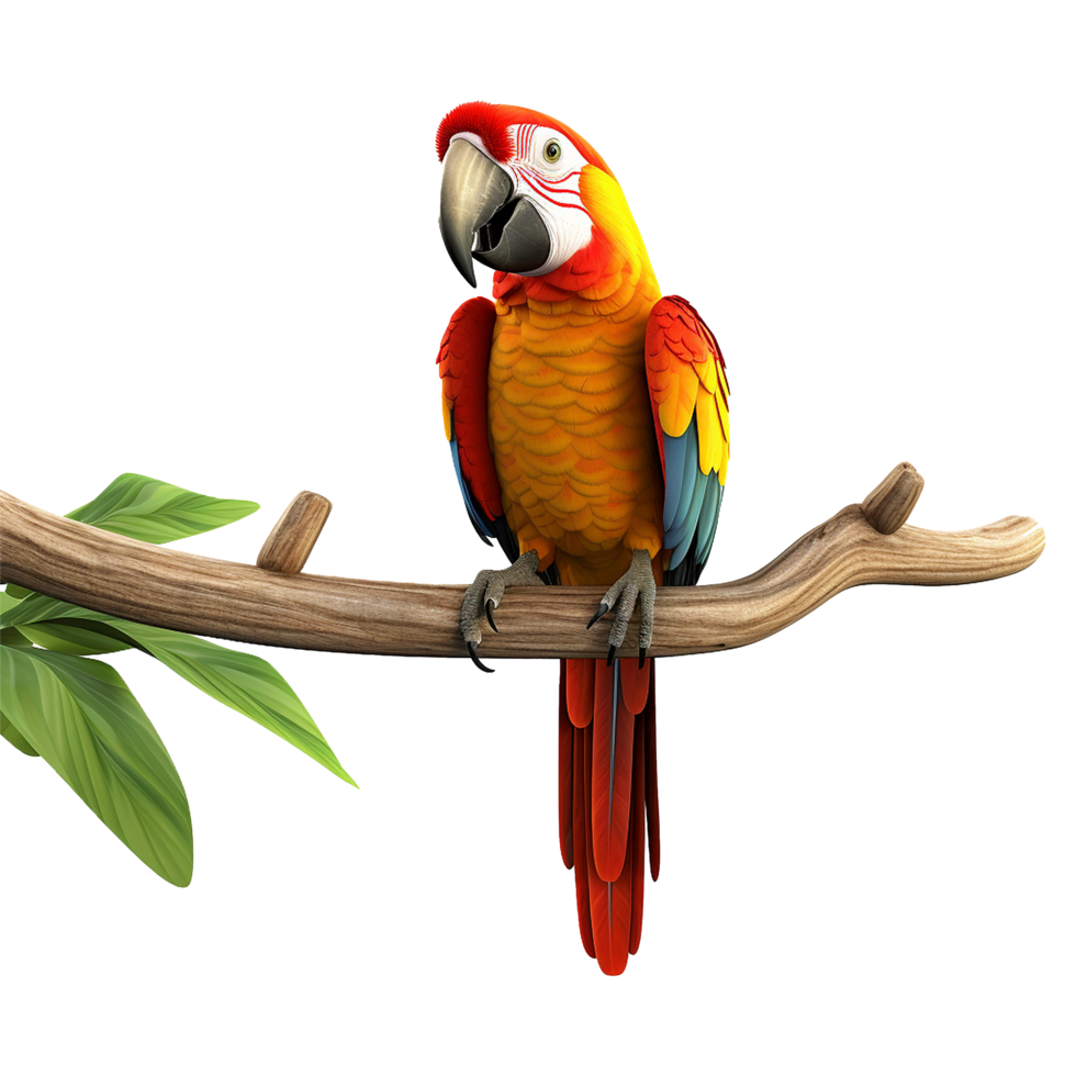AI generated Macaw parrot on a branch isolated on transparent background png
