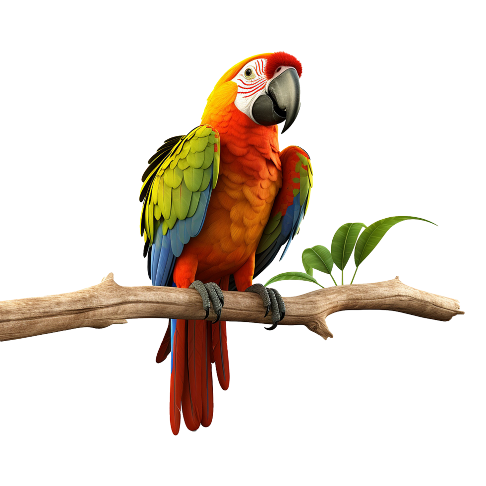 AI generated Macaw parrot on a branch isolated on transparent background png