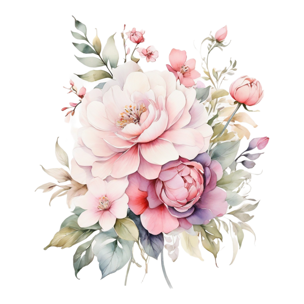 AI generated Watercolor Floral Flower Design, Watercolor Flower Arrangements Floral, Watercolor Flower Design, Flower Sublimation Floral Clipart, Wedding Decoration png