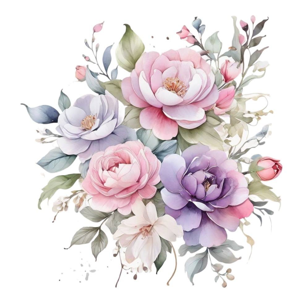 AI generated Watercolor Floral Flower Design, Watercolor Flower Arrangements Floral, Watercolor Flower Design, Flower Sublimation Floral Clipart, Wedding Decoration png