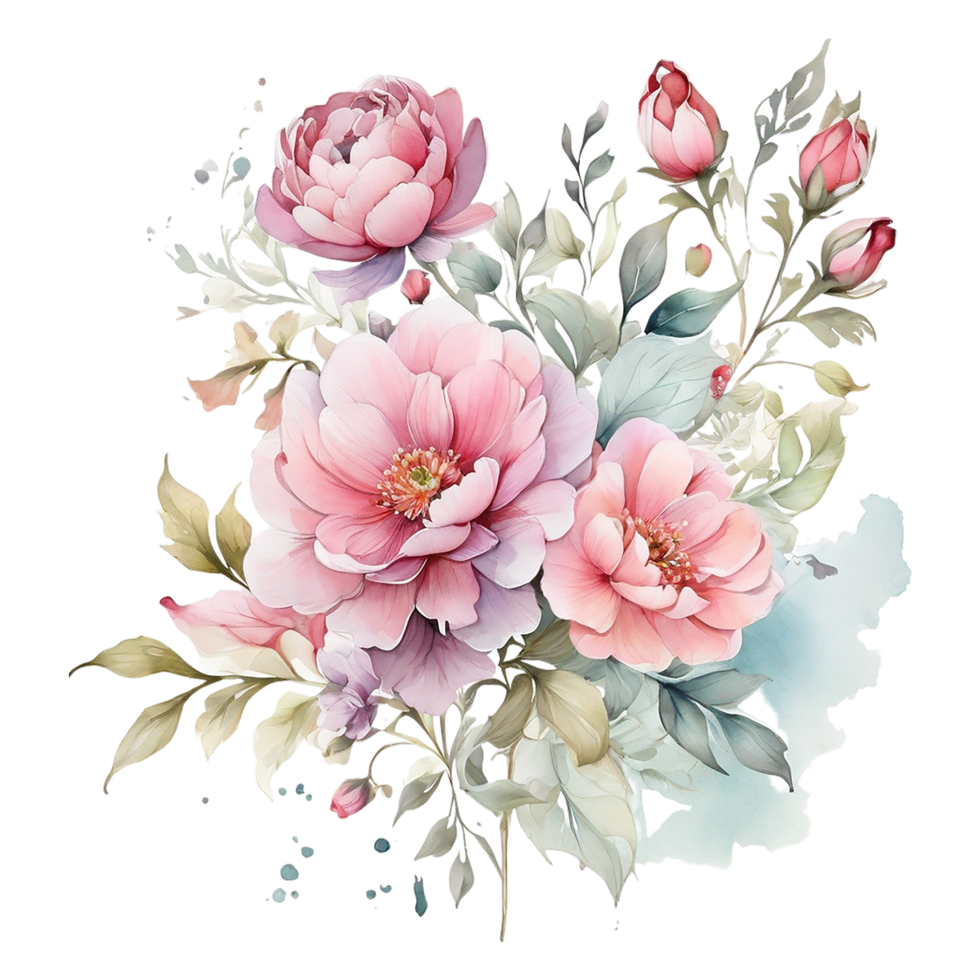 AI generated Watercolor Floral Flower Design, Watercolor Flower Arrangements Floral, Watercolor Flower Design, Flower Sublimation Floral Clipart, Wedding Decoration png